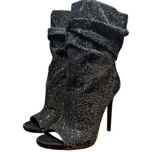 JESSICA SIMPSON Rinnah Women 37/US6.5M Rhinestone Open Toe Slouchy Booties NYE